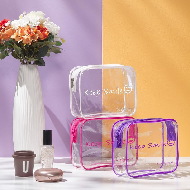 Sohynca 2pcs Clear PVC Toiletry Bag Transparent Waterproof Cosmetic Bag Minimalism Makeup Bag Small neat Cosmetic Pouch Summer Beach Purses Organize (Smile White) - Image 4